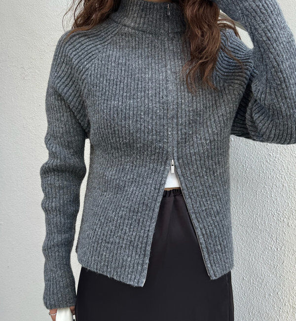  「[mline]ハイネックWZIPニット」|カーディガン|