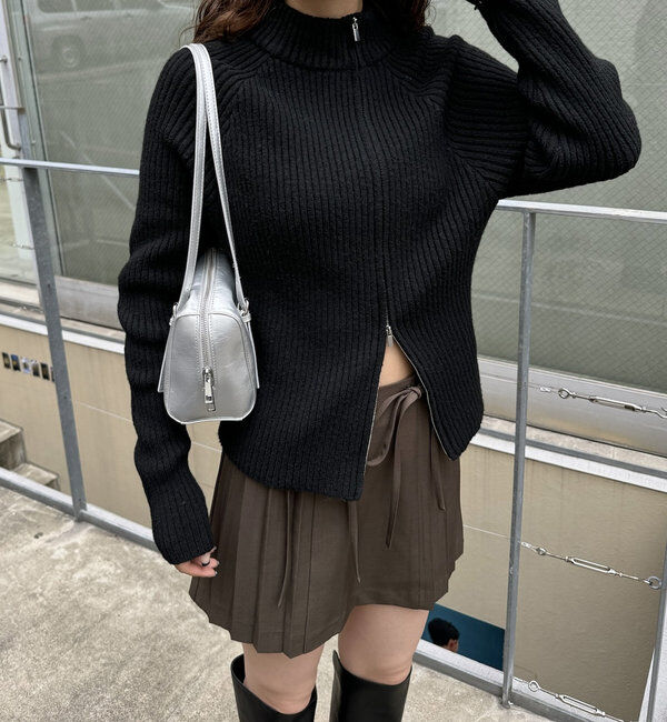  「[mline]ハイネックWZIPニット」|カーディガン|ブラック