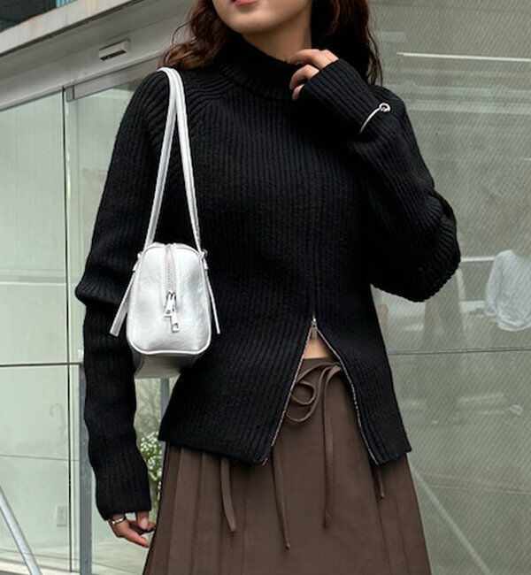  「[mline]ハイネックWZIPニット」|カーディガン|