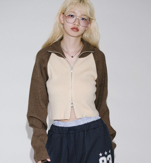  「【新色登場】ラグランジップニット」|カーディガン|