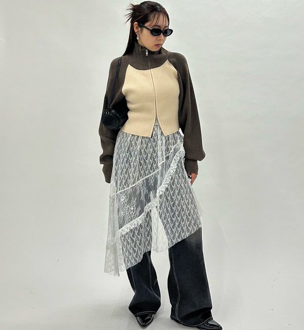  「【新色登場】ラグランジップニット」|カーディガン|