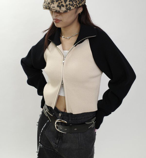  「【新色登場】ラグランジップニット」|カーディガン|ブラック