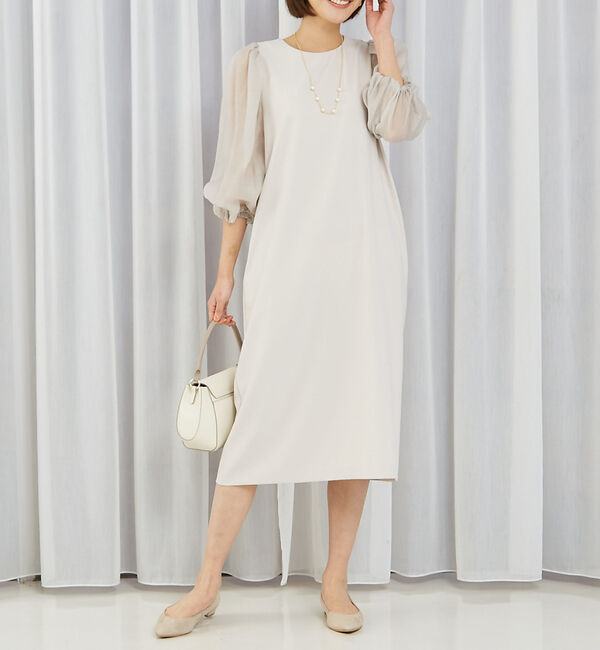 abahouse mavie「【エニデイカセット】シアー袖切替ワンピース」|ワンピース|グレージュ