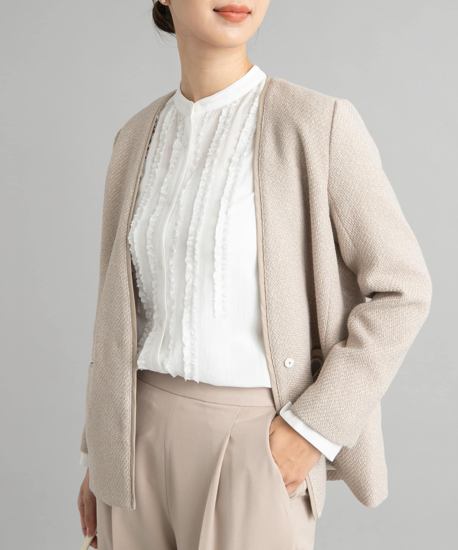 URBAN RESEARCH DOORS「フロントフリルスタンドカラーブラウス」|シャツ・ブラウス|