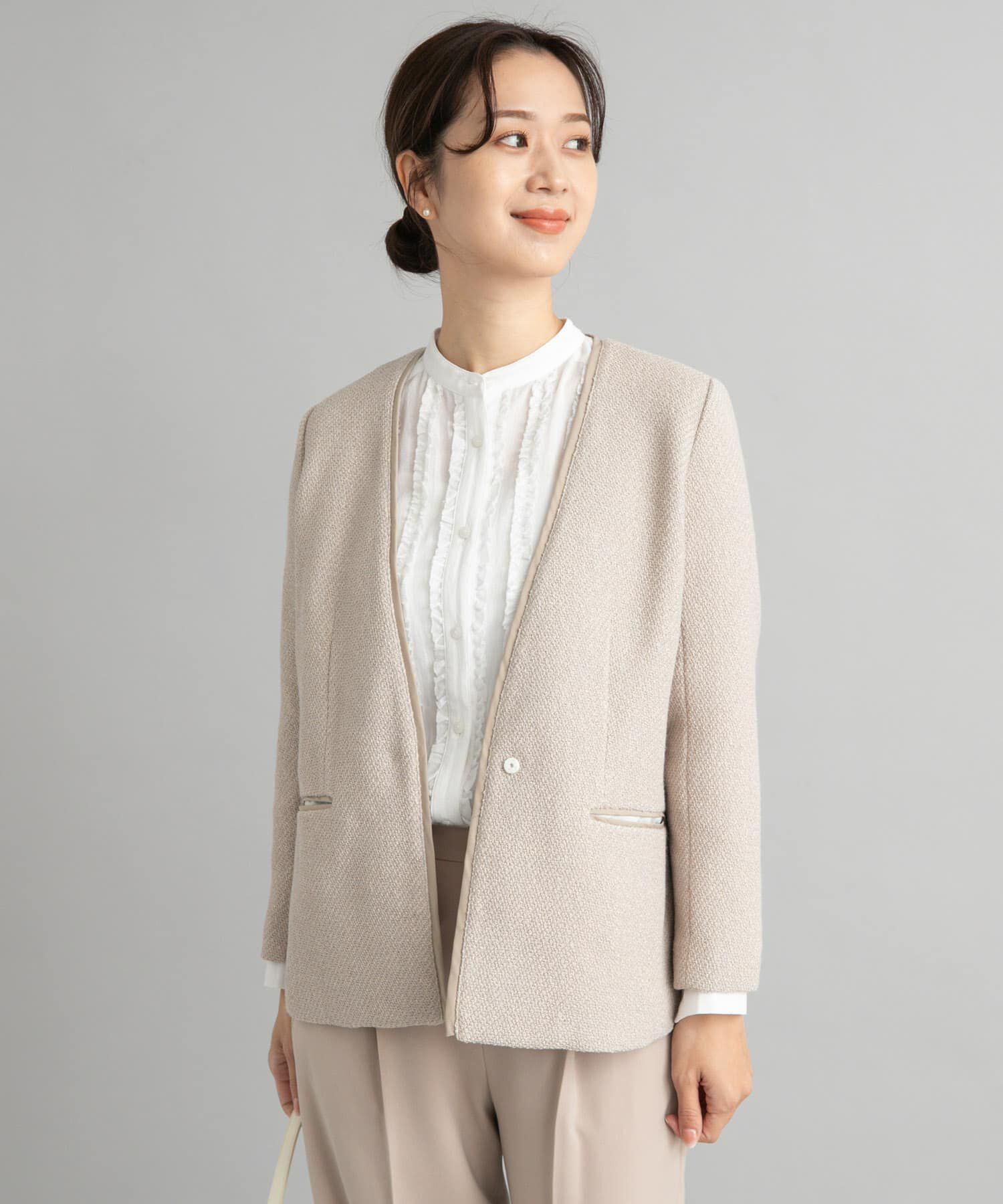 URBAN RESEARCH DOORS「フロントフリルスタンドカラーブラウス」|シャツ・ブラウス|