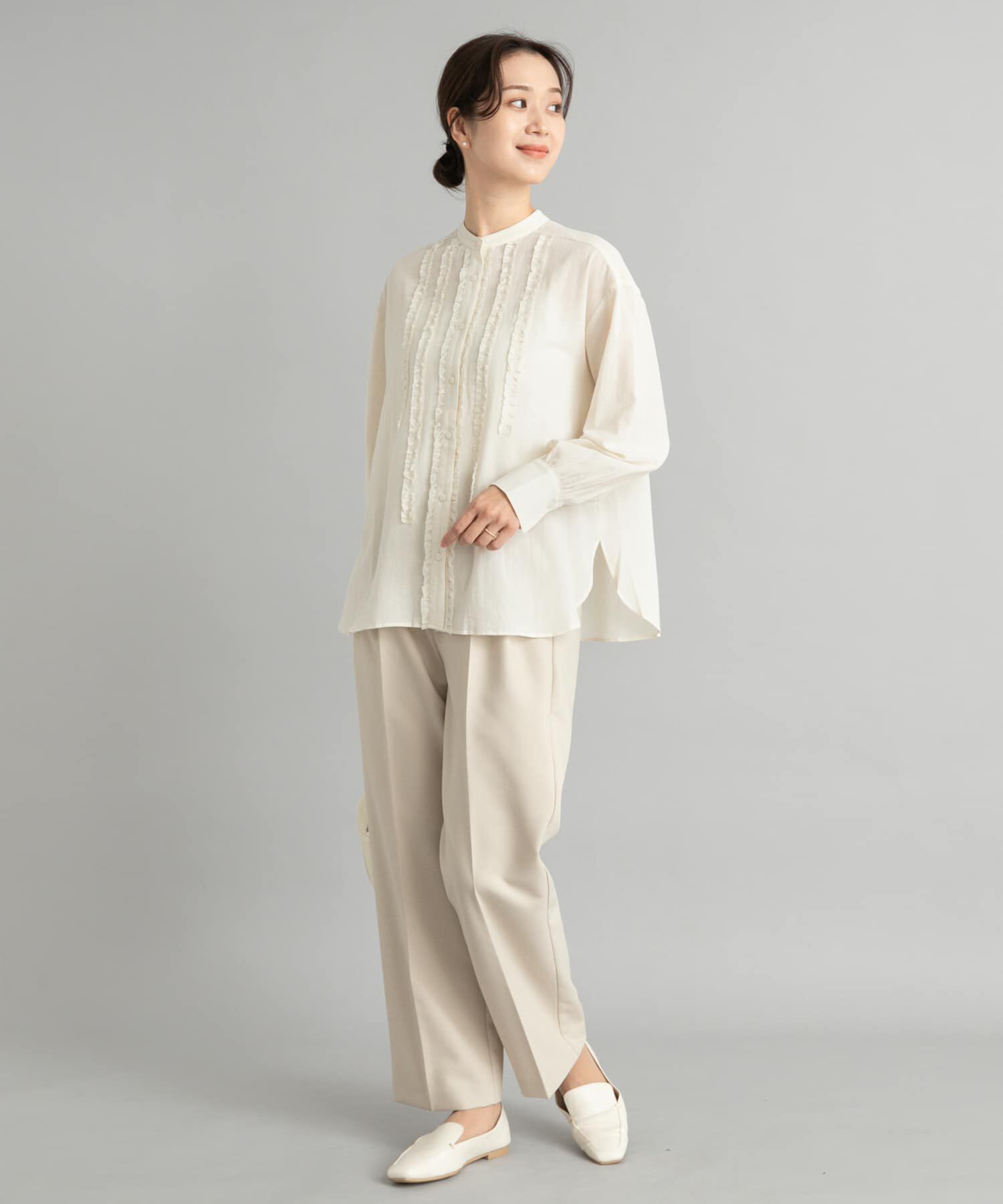 URBAN RESEARCH DOORS「フロントフリルスタンドカラーブラウス」|シャツ・ブラウス|