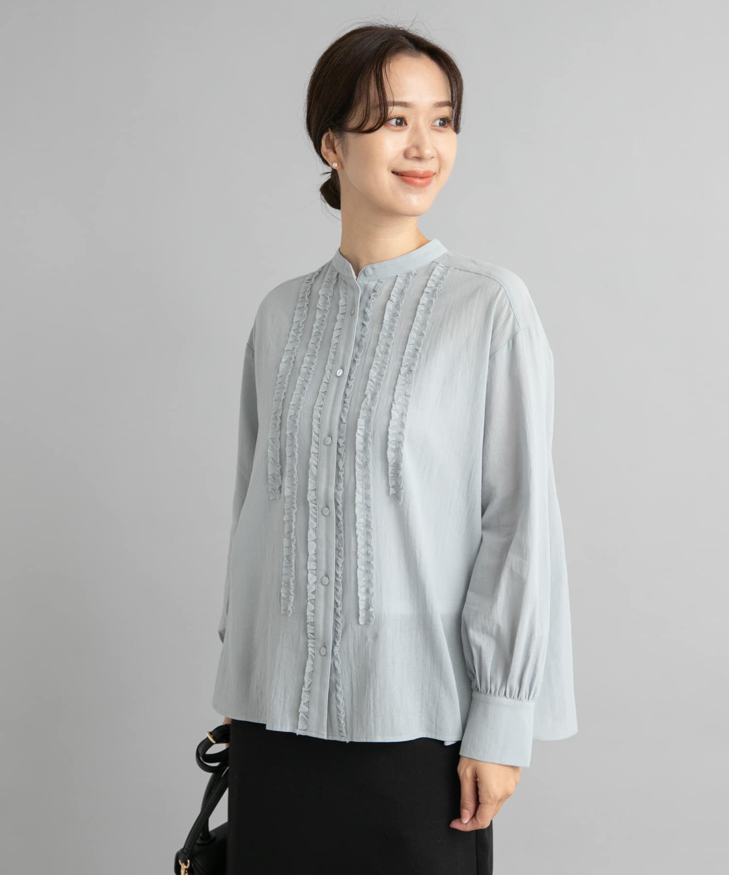 URBAN RESEARCH DOORS「フロントフリルスタンドカラーブラウス」|シャツ・ブラウス|