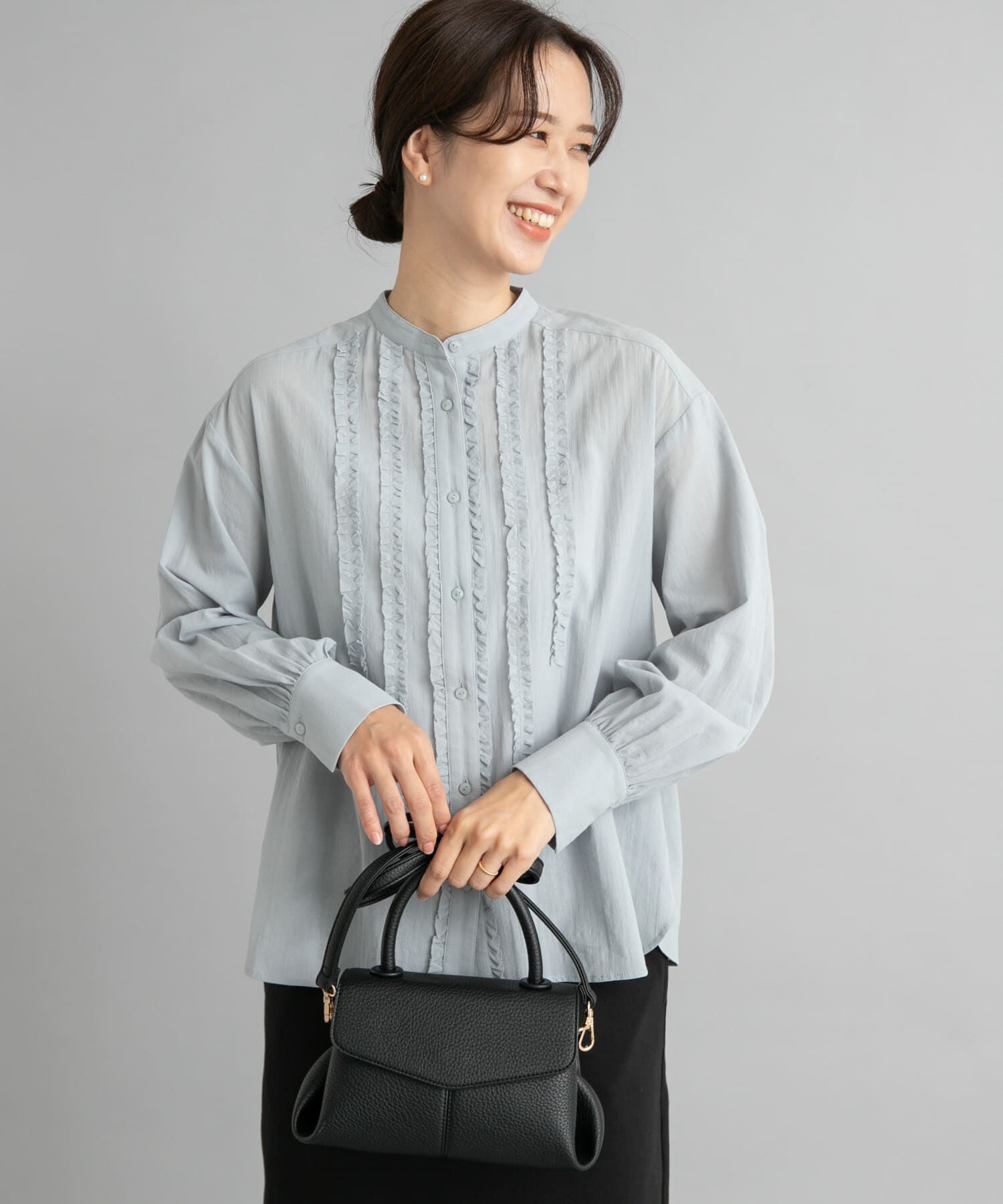 URBAN RESEARCH DOORS「フロントフリルスタンドカラーブラウス」|シャツ・ブラウス|