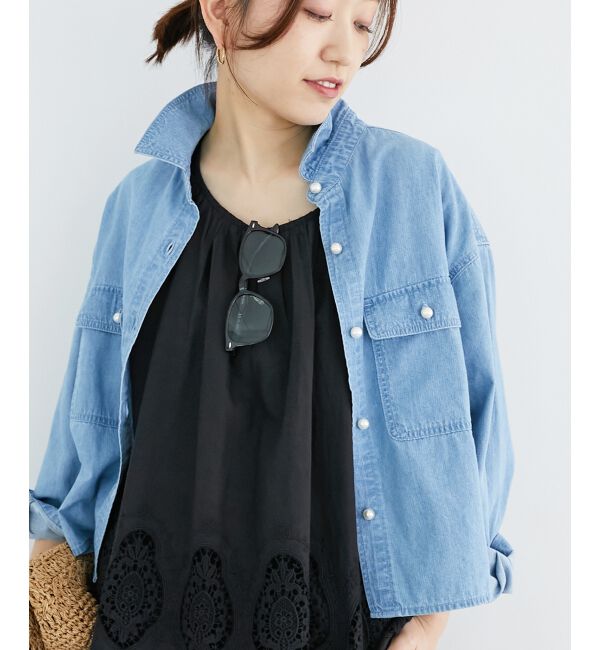  「《軽い素材》パールボタンコンパクトデニムシャツ」|シャツ・ブラウス|