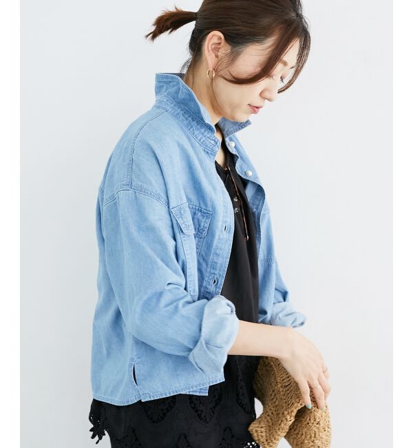  「《軽い素材》パールボタンコンパクトデニムシャツ」|シャツ・ブラウス|