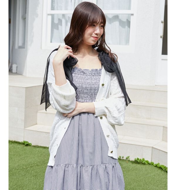  「レースアップスカシ柄ミディカーデ」|カーディガン|