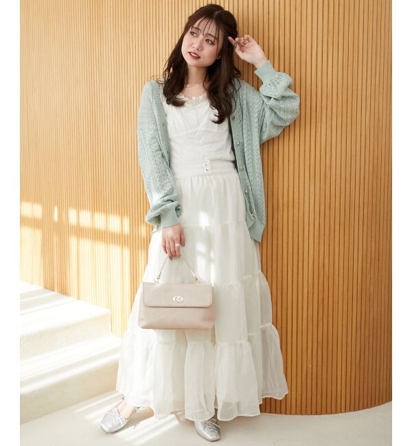  「レースアップスカシ柄ミディカーデ」|カーディガン|