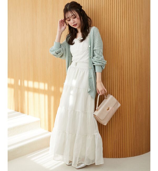  「レースアップスカシ柄ミディカーデ」|カーディガン|