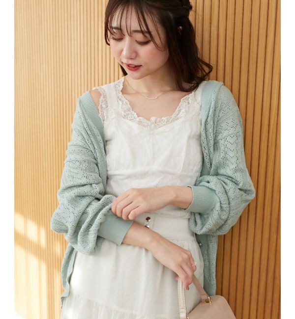  「レースアップスカシ柄ミディカーデ」|カーディガン|