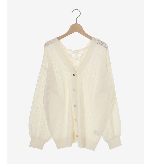  「レースアップスカシ柄ミディカーデ」|カーディガン|