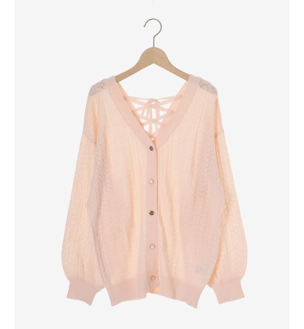  「レースアップスカシ柄ミディカーデ」|カーディガン|