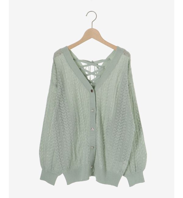  「レースアップスカシ柄ミディカーデ」|カーディガン|