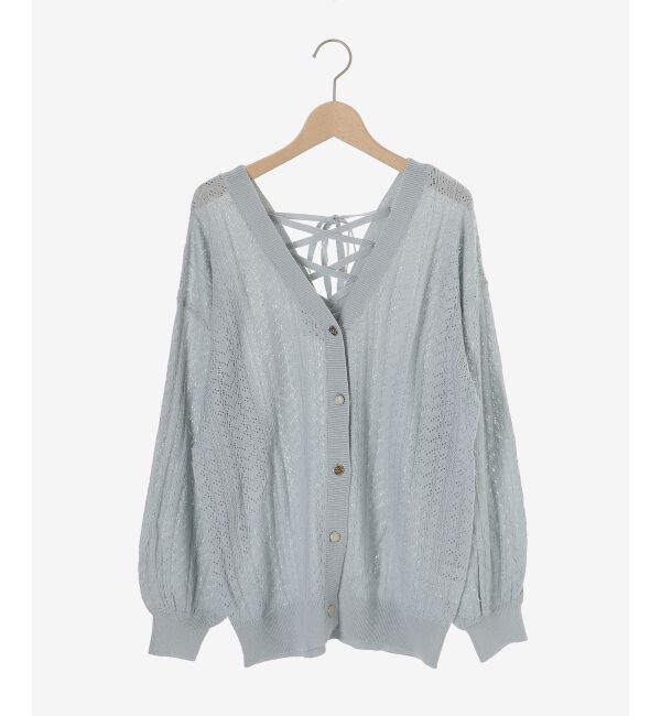  「レースアップスカシ柄ミディカーデ」|カーディガン|