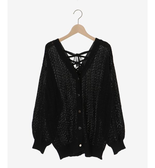  「レースアップスカシ柄ミディカーデ」|カーディガン|