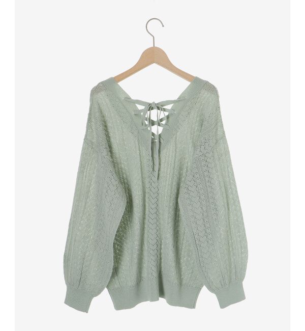  「レースアップスカシ柄ミディカーデ」|カーディガン|