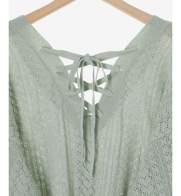  「レースアップスカシ柄ミディカーデ」|カーディガン|