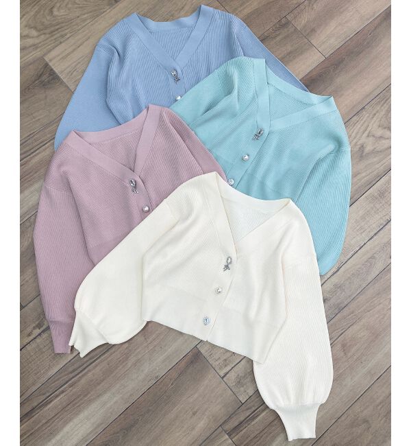 MAJESTICLEGON「リボンチャームビジューボタンカーデ」|カーディガン|