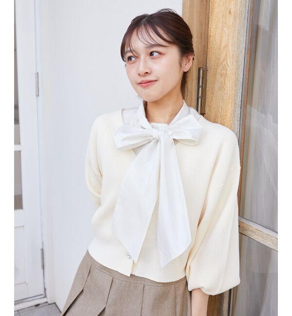 MAJESTICLEGON「リボンチャームビジューボタンカーデ」|カーディガン|
