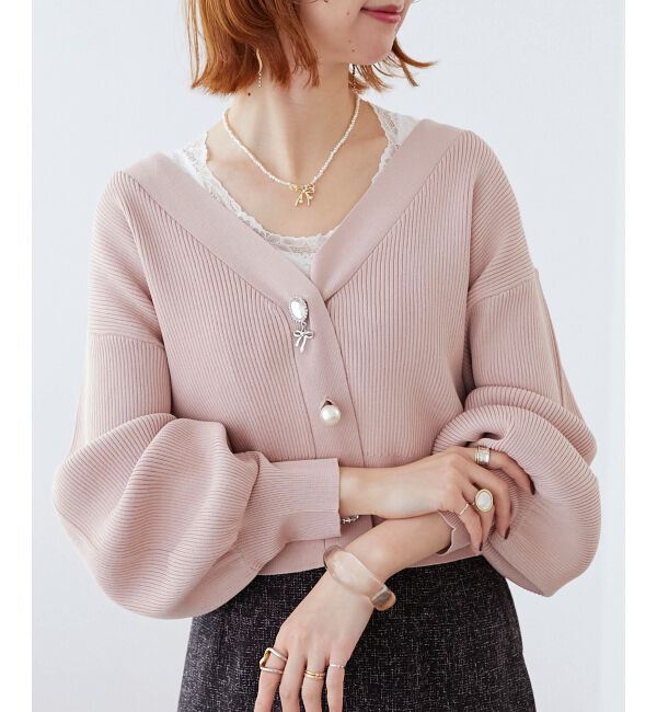 MAJESTICLEGON「リボンチャームビジューボタンカーデ」|カーディガン|