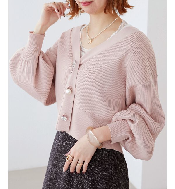 MAJESTICLEGON「リボンチャームビジューボタンカーデ」|カーディガン|