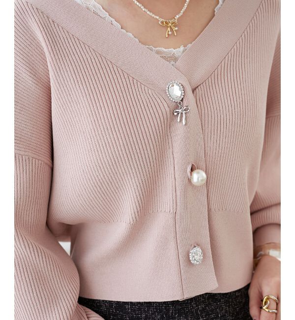 MAJESTICLEGON「リボンチャームビジューボタンカーデ」|カーディガン|