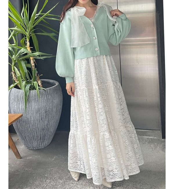 MAJESTICLEGON「リボンチャームビジューボタンカーデ」|カーディガン|