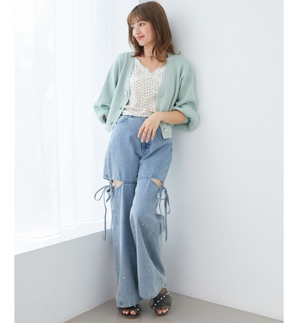 MAJESTICLEGON「リボンチャームビジューボタンカーデ」|カーディガン|