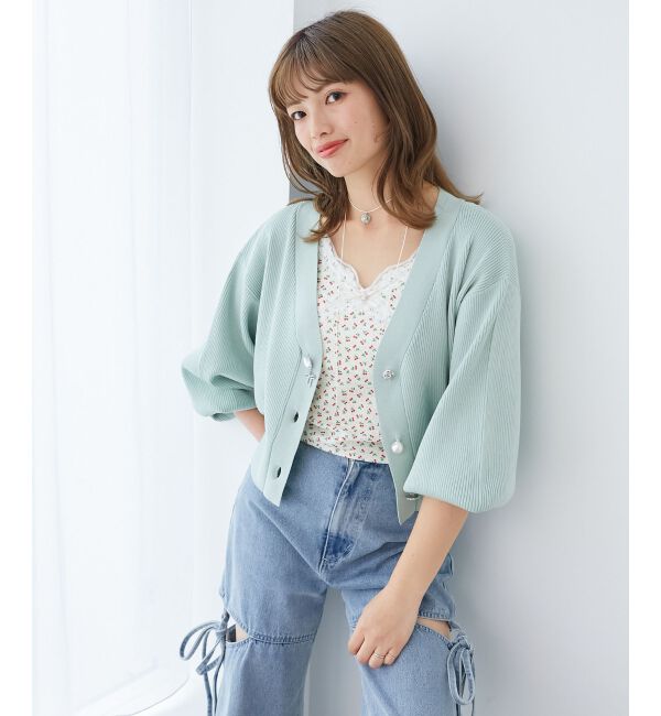 MAJESTICLEGON「リボンチャームビジューボタンカーデ」|カーディガン|