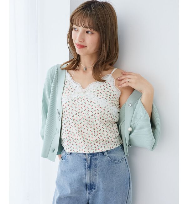 MAJESTICLEGON「リボンチャームビジューボタンカーデ」|カーディガン|