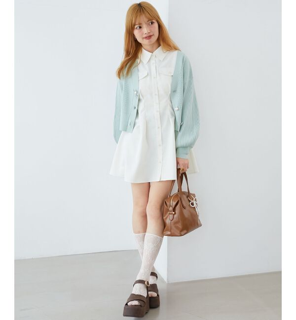 MAJESTICLEGON「リボンチャームビジューボタンカーデ」|カーディガン|