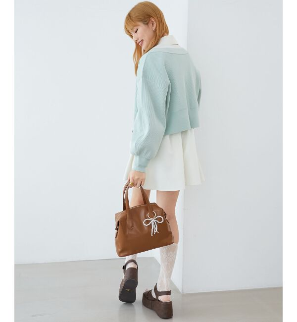 MAJESTICLEGON「リボンチャームビジューボタンカーデ」|カーディガン|