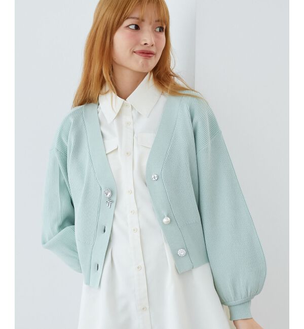 MAJESTICLEGON「リボンチャームビジューボタンカーデ」|カーディガン|