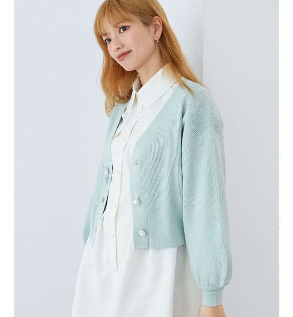 MAJESTICLEGON「リボンチャームビジューボタンカーデ」|カーディガン|