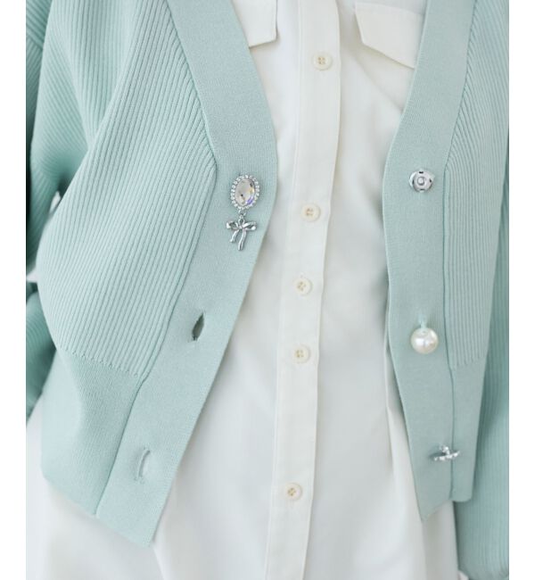 MAJESTICLEGON「リボンチャームビジューボタンカーデ」|カーディガン|