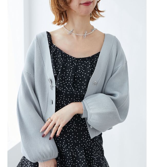 MAJESTICLEGON「リボンチャームビジューボタンカーデ」|カーディガン|