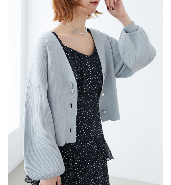 MAJESTICLEGON「リボンチャームビジューボタンカーデ」|カーディガン|