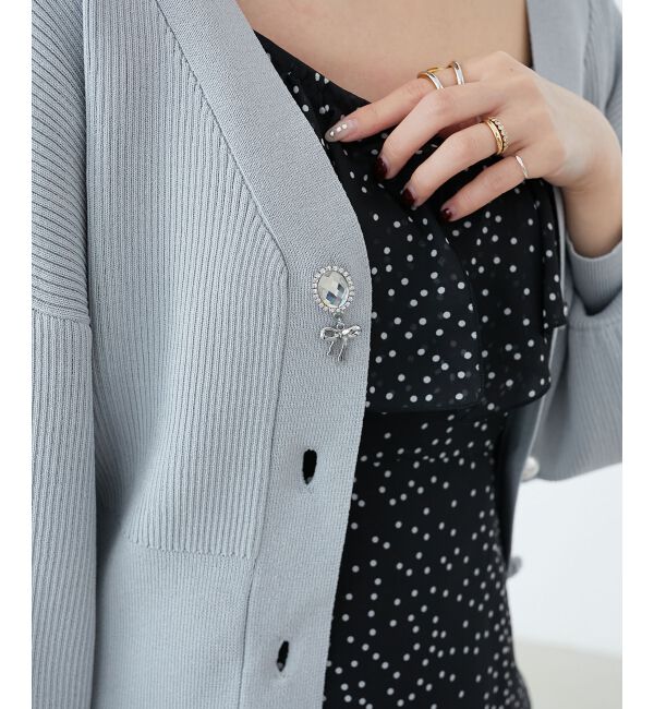 MAJESTICLEGON「リボンチャームビジューボタンカーデ」|カーディガン|