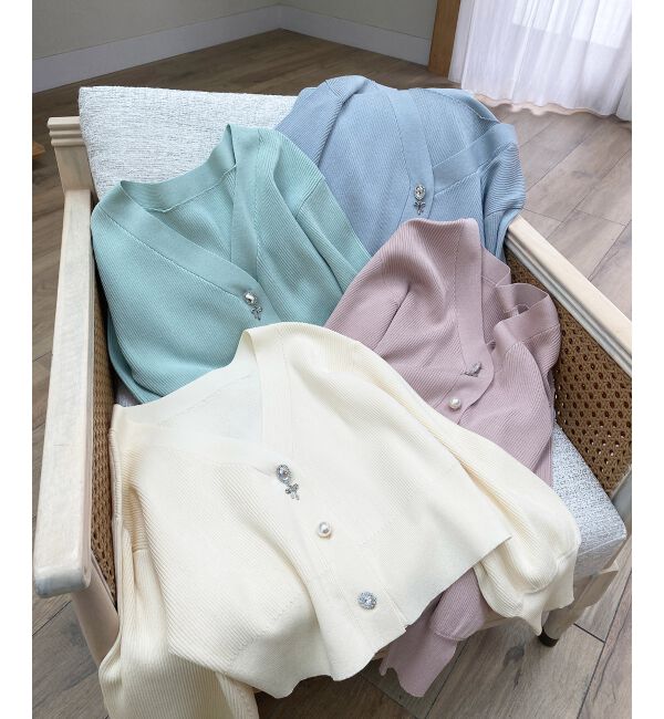 MAJESTICLEGON「リボンチャームビジューボタンカーデ」|カーディガン|