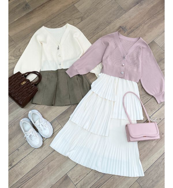 MAJESTICLEGON「リボンチャームビジューボタンカーデ」|カーディガン|