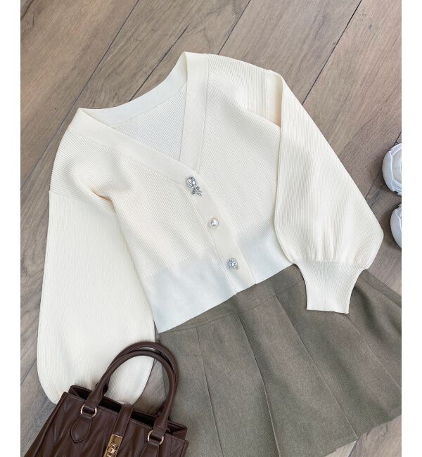 MAJESTICLEGON「リボンチャームビジューボタンカーデ」|カーディガン|