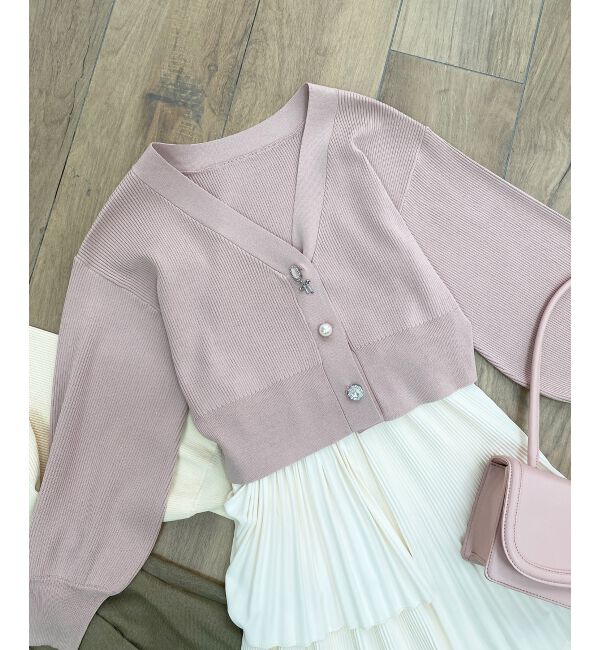 MAJESTICLEGON「リボンチャームビジューボタンカーデ」|カーディガン|