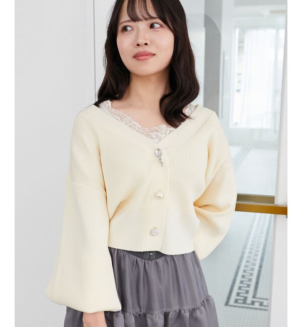 MAJESTICLEGON「リボンチャームビジューボタンカーデ」|カーディガン|