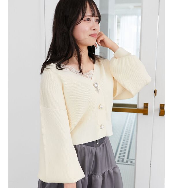 MAJESTICLEGON「リボンチャームビジューボタンカーデ」|カーディガン|