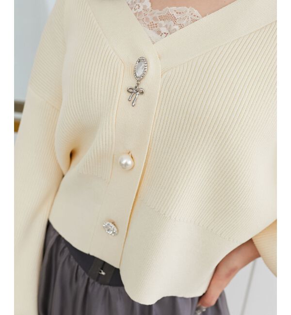 MAJESTICLEGON「リボンチャームビジューボタンカーデ」|カーディガン|