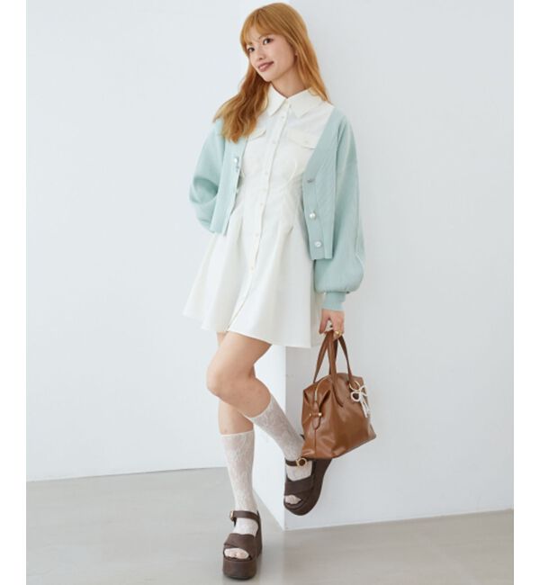 MAJESTICLEGON「リボンチャームビジューボタンカーデ」|カーディガン|ミント